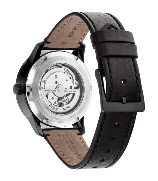 Montre CALVIN KLEIN WATCHES AUTOMATIC Homme 25200073 Analogique Cadran Minéral Gris Bracelet Cuir Noir Boucle déployante Etanchéité 5 ATM