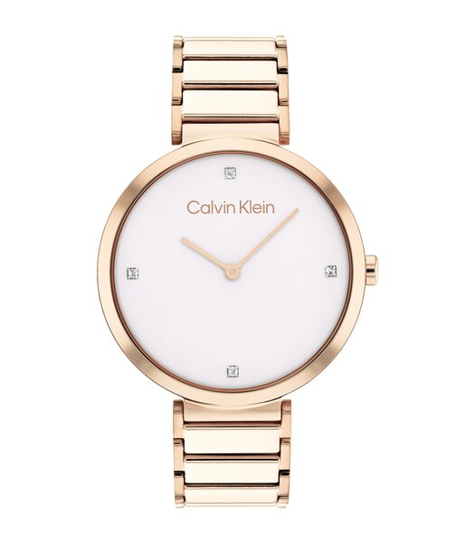 Montre CALVIN KLEIN WATCHES MINIMALISTIC T BAR Femme 25200135 Analogique Cadran Minéral Gris Bracelet Acier inoxydable Or rose Boucle déployante Etanc