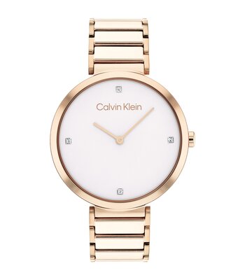 Montre CALVIN KLEIN WATCHES MINIMALISTIC T BAR Femme 25200135 Analogique Cadran Minéral Gris Bracelet Acier inoxydable Or rose Boucle déployante Etanc