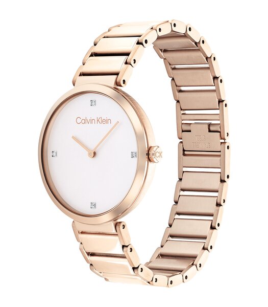 Montre CALVIN KLEIN WATCHES MINIMALISTIC T BAR Femme 25200135 Analogique Cadran Minéral Gris Bracelet Acier inoxydable Or rose Boucle déployante Etanc
