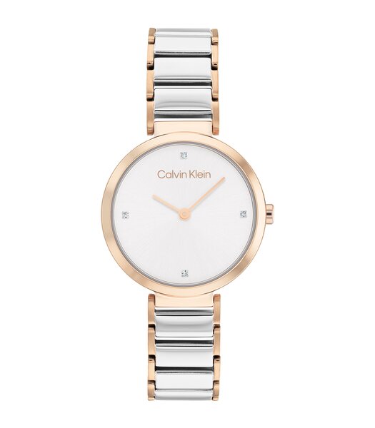 Montre CALVIN KLEIN WATCHES MINIMALISTIC T BAR Femme 25200139 Analogique Cadran Minéral Blanc Bracelet Acier inoxydable Acier / carnation gold Boucle