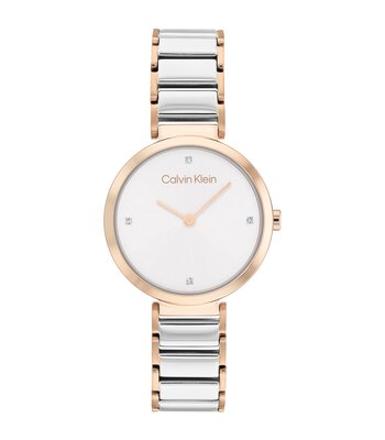 Montre CALVIN KLEIN WATCHES MINIMALISTIC T BAR Femme 25200139 Analogique Cadran Minéral Blanc Bracelet Acier inoxydable Acier / carnation gold Boucle