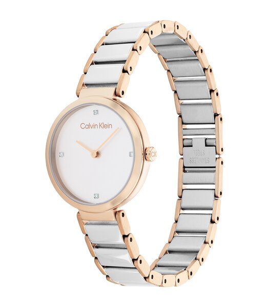 Montre CALVIN KLEIN WATCHES MINIMALISTIC T BAR Femme 25200139 Analogique Cadran Minéral Blanc Bracelet Acier inoxydable Acier / carnation gold Boucle