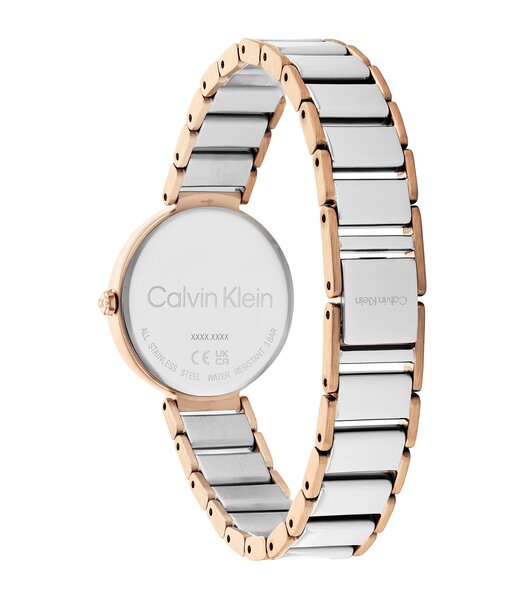 Montre CALVIN KLEIN WATCHES MINIMALISTIC T BAR Femme 25200139 Analogique Cadran Minéral Blanc Bracelet Acier inoxydable Acier / carnation gold Boucle