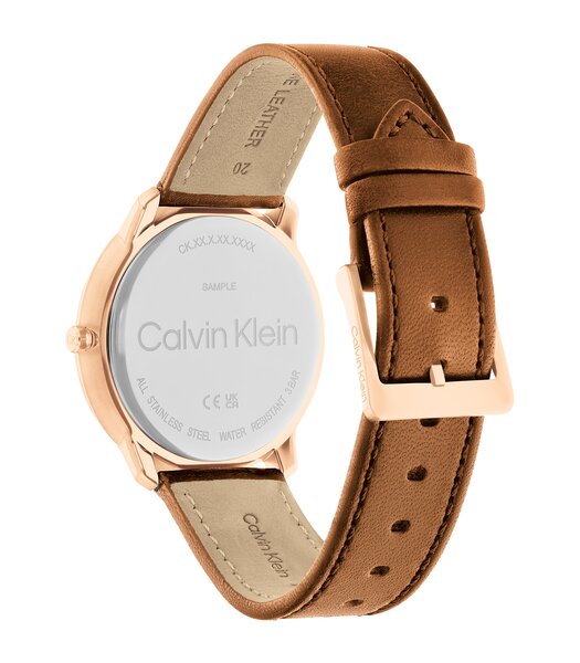 Horloge CALVIN KLEIN WATCHES EXPRESSION Heren 25200154 Analoog Behuizing MINERAAL Blauw Bracelette Leer Bruin Boucle ardillon Etanchéiteiten 3BAR