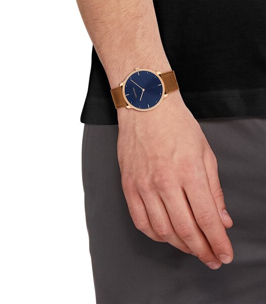Horloge CALVIN KLEIN WATCHES EXPRESSION Heren 25200154 Analoog Behuizing MINERAAL Blauw Bracelette Leer Bruin Boucle ardillon Etanchéiteiten 3BAR