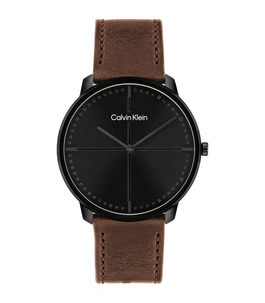 Horloge CALVIN KLEIN WATCHES EXPRESSION Heren 25200155 Analoog Behuizing MINERAAL Zwart Bracelette Leer Bruin Boucle ardillon Etanchéiteiten 3BAR