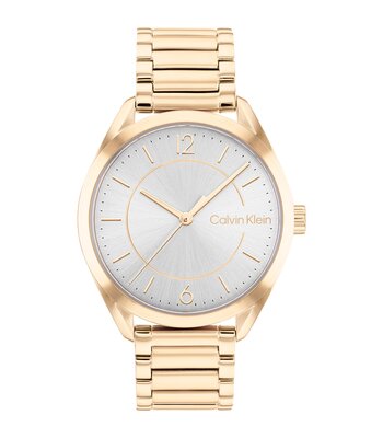 Horloge CALVIN KLEIN WATCHES ENTICE Dames 25200191 Analoog Behuizing MINERAAL Grijs Bracelette Staal Geelgoudkleurig Boucle déployante Etanchéiteiten
