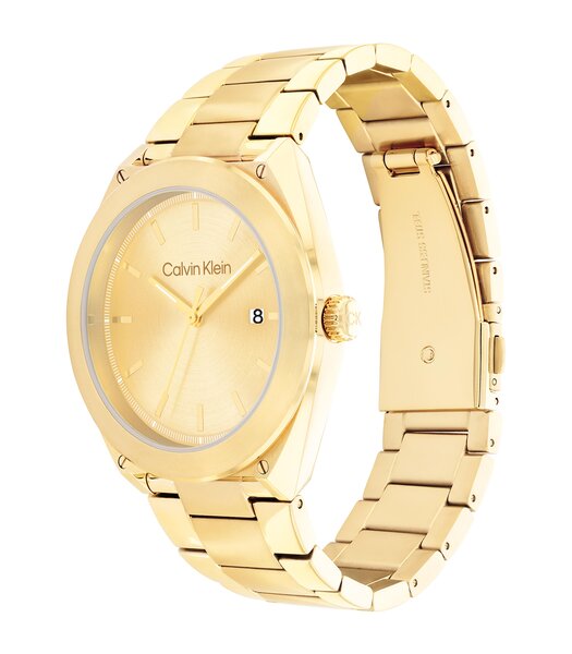 Horloge CALVIN KLEIN WATCHES ARCHITECTURAL Heren 25200199 Analoog Behuizing Mineraal Geel Bracelette Roestvrij staal Goudkleurig Boucle déployante Eta
