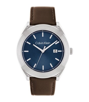 Horloge CALVIN KLEIN WATCHES ARCHITECTURAL Heren 25200200 Analoog Behuizing Mineraal Blauw Bracelette Roestvrij staal Bruin Boucle déployante Etanchéi
