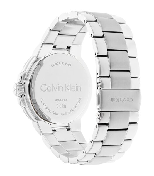Horloge CALVIN KLEIN WATCHES MARINE Heren 25200203 Analoog Behuizing Mineraal Zwart Armband Roestvrij staal Zilverkleurig Uitklapbare lus Waterdichthe