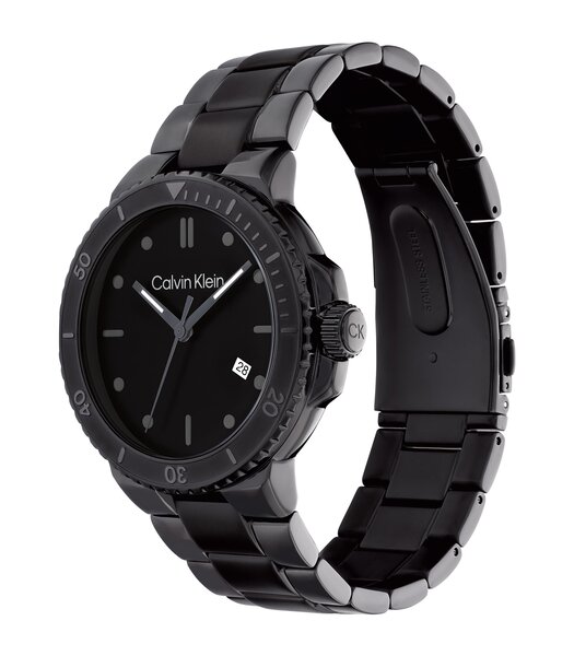 Horloge CALVIN KLEIN WATCHES SPORT Heren 25200205 Analoog Behuizing Mineraal Zwart Bracelette Roestvrij staal Zwart Boucle déployante Etanchéiteiten 3