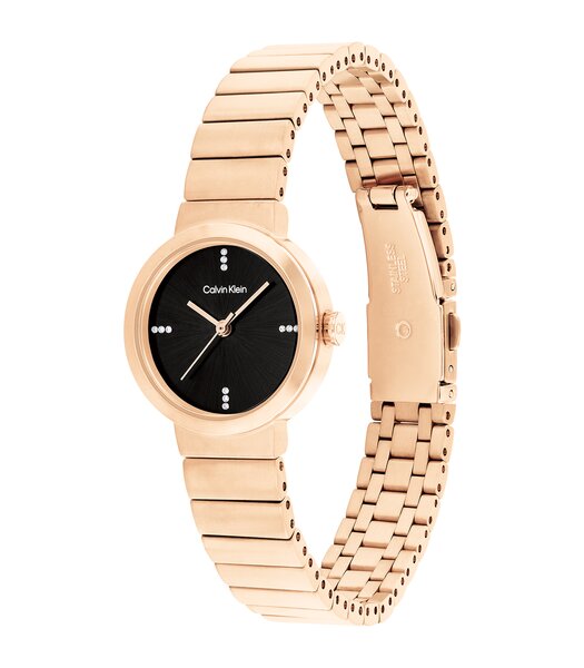 Horloge CALVIN KLEIN WATCHES CK PRECISE Dames 25200417 Analoog Behuizing MINERAAL Zwart Bracelette Staal Roségoudkleurig Boucle déployante Etanchéitei
