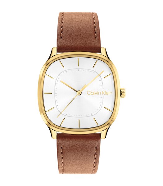 Horloge CALVIN KLEIN WATCHES CK SHAPE Heren 25200578 Analoog Behuizing Mineraal Wit Bracelette Leer Bruin Etanchéiteiten 3 ATM