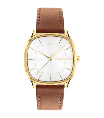 Montre CALVIN KLEIN WATCHES CK SHAPE Homme 25200578 Analogique Cadran Minéral Blanc Bracelet Cuir Brun Etanchéité 3 ATM