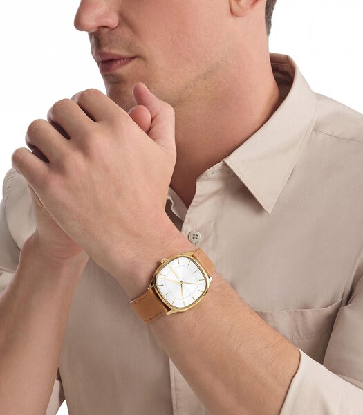 Horloge CALVIN KLEIN WATCHES CK SHAPE Heren 25200578 Analoog Behuizing Mineraal Wit Bracelette Leer Bruin Etanchéiteiten 3 ATM