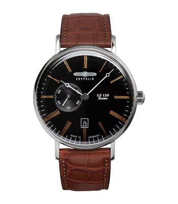 Montre ZEPPELIN LZ120 ROME Homme 7104-2 Analogue Cadran Saphir Noir Bracelet Cuir Brun Etanchéité 5BAR