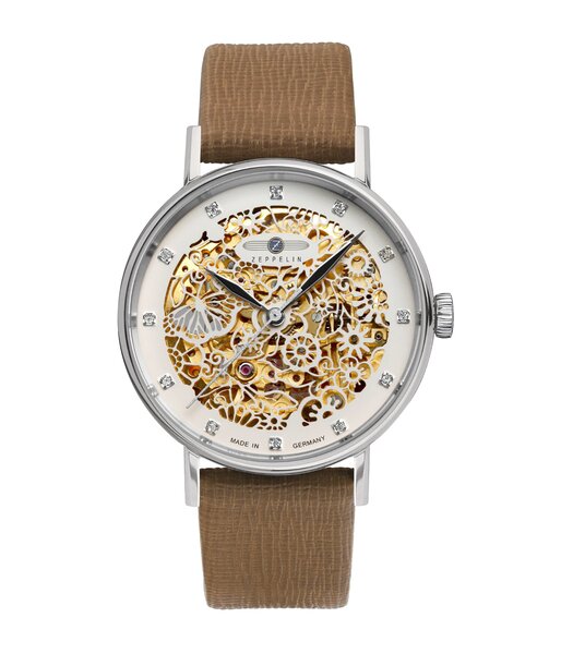 Horloge ZEPPELIN PRINCESS OF THE SKY Dames 7461-5 Analoog Behuizing MINERAAL Wit Bracelette Leer Bruin Etanchéiteiten 5BAR
