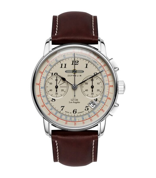 Horloge ZEPPELIN LZ126 LOS ANGELES Heren 7614-5 Analoog Behuizing MINERAAL Beige Bracelette Leer Bruin Boucle ardillon Etanchéiteiten 5ATM