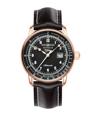 Horloge ZEPPELIN 100 JAHRE ZEPPELIN Heren 7654-2 Analoog Behuizing Saffier Zwart Bracelette Leer Zwart Etanchéiteiten 5BAR