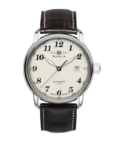 Horloge ZEPPELIN LZ127 GRAF ZEPPELIN Heren 7656-5 Analoog Behuizing MINERAAL Beige Bracelette Leer Bruin Boucle ardillon Etanchéiteiten 5ATM