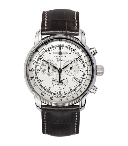 Horloge ZEPPELIN 100 JAHRE ZEPPELIN Heren 7680-1 Analoog Behuizing MINERAAL Wit Bracelette Leer Bruin Boucle ardillon Etanchéiteiten 5ATM