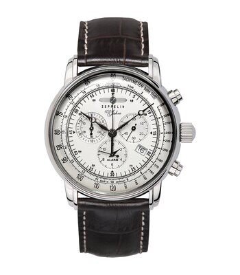 Horloge ZEPPELIN 100 JAHRE ZEPPELIN Heren 7680-1 Analoog Behuizing MINERAAL Wit Bracelette Leer Bruin Boucle ardillon Etanchéiteiten 5ATM