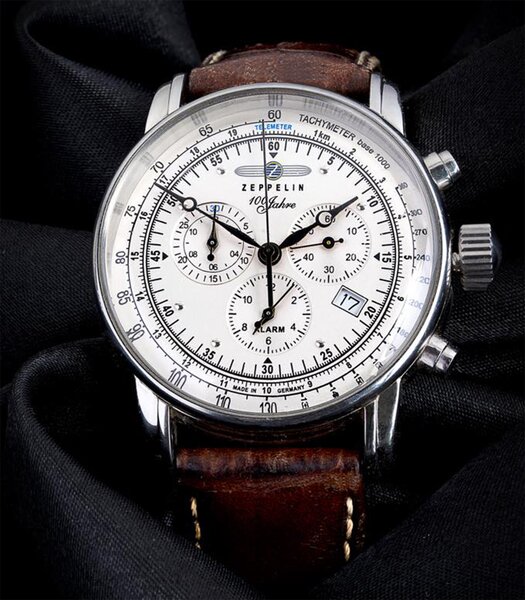 Horloge ZEPPELIN 100 JAHRE ZEPPELIN Heren 7680-1 Analoog Behuizing MINERAAL Wit Bracelette Leer Bruin Boucle ardillon Etanchéiteiten 5ATM