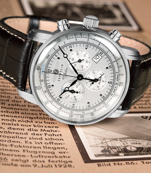Horloge ZEPPELIN 100 JAHRE ZEPPELIN Heren 7680-1 Analoog Behuizing MINERAAL Wit Bracelette Leer Bruin Boucle ardillon Etanchéiteiten 5ATM