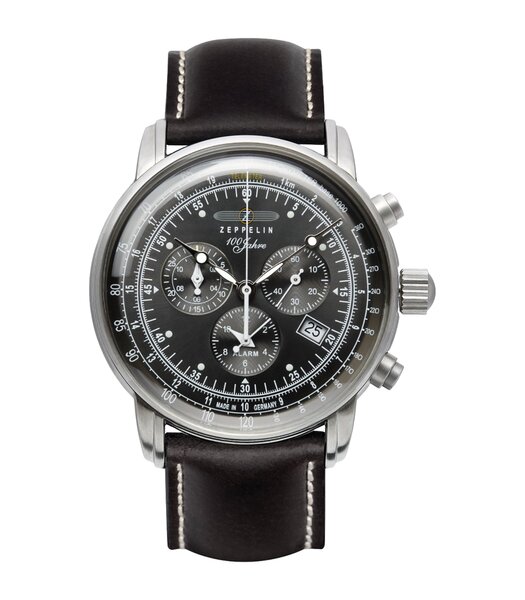 Montre ZEPPELIN 100 JAHRE ZEPPELIN Homme 7680-2 Analogue Cadran MINERAL Noir Bracelet Cuir Brun Boucle ardillon Etanchéité 5ATM