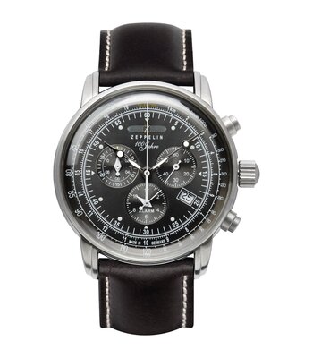 Horloge ZEPPELIN 100 JAHRE ZEPPELIN Heren 7680-2 Analoog Behuizing MINERAAL Zwart Bracelette Leer Bruin Boucle ardillon Etanchéiteiten 5ATM