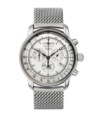 Horloge ZEPPELIN 100 JAHRE ZEPPELIN Heren 7680M-1 Analoog Behuizing MINERAAL Wit Bracelette Milanees Staal BOUCLE DEPLOYANTE Etanchéiteiten 5ATM