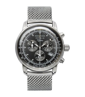 Horloge ZEPPELIN 100 JAHRE ZEPPELIN Heren 7680M-2 Analoog Behuizing MINERAAL Zwart Bracelette Milanees Staal BOUCLE DEPLOYANTE Etanchéiteiten 5ATM