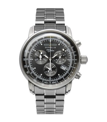 Horloge ZEPPELIN 100 JAHRE ZEPPELIN Heren 7680MB-2 Analoog Behuizing MINERAAL Zwart Bracelette Roestvrij staal Zilverkleurig Etanchéiteiten 5BAR