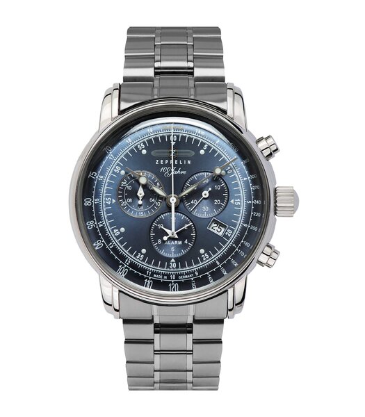 Horloge ZEPPELIN 100 JAHRE ZEPPELIN Heren 7680MB-3 Analoog Behuizing MINERAAL Blauw Bracelette Roestvrij staal Zilverkleurig Etanchéiteiten 5BAR