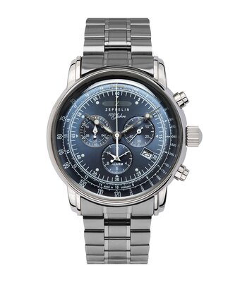 Horloge ZEPPELIN 100 JAHRE ZEPPELIN Heren 7680MB-3 Analoog Behuizing MINERAAL Blauw Bracelette Roestvrij staal Zilverkleurig Etanchéiteiten 5BAR