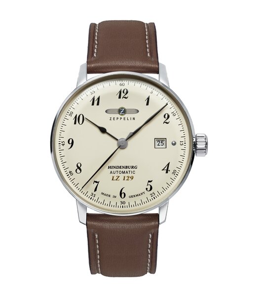 Horloge ZEPPELIN LZ 129 HINDENBURG Heren 8056-5 Analoog Behuizing MINERAAL Beige Bracelette Leer Bruin Boucle ardillon Etanchéiteiten 5BAR