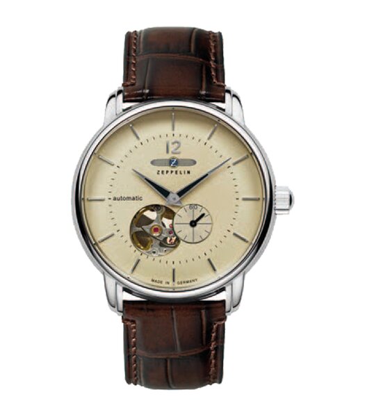 Montre ZEPPELIN BODENSEE Homme 8166-1 Analogue Cadran MINERAL Beige Bracelet Cuir Brun Boucle déployante Etanchéité 5BAR