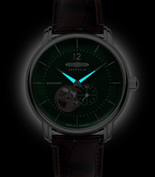 Horloge ZEPPELIN BODENSEE Heren 8166-4 Analoog Behuizing MINERAAL Groen Bracelette Leer Bruin Boucle déployante Etanchéiteiten 5BAR
