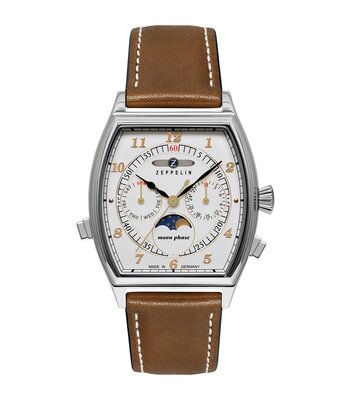 Montre ZEPPELIN METROPOLIS Homme 8336-1 Analogue Cadran Saphir Blanc Bracelet Cuir Brun Etanchéité 5BAR