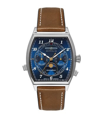 Montre ZEPPELIN METROPOLIS Homme 8336-3 Analogue Cadran Saphir Bleu Bracelet Cuir Brun Etanchéité 5BAR