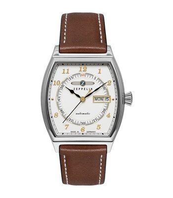 Montre ZEPPELIN METROPOLIS Homme 8360-1 Analogue Cadran MINERAL Blanc Bracelet Cuir Brun Etanchéité 5BAR