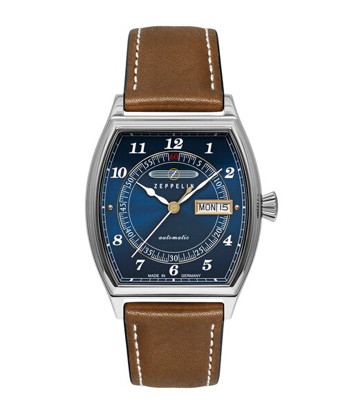 Montre ZEPPELIN METROPOLIS Homme 8360-3 Analogue Cadran MINERAL Bleu Bracelet Cuir Brun Etanchéité 5BAR