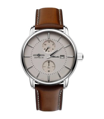 Horloge ZEPPELIN ATLANTIC Heren 8426-5 Analoog Behuizing Saffier Beige Bracelette Leer Bruin Boucle ardillon Etanchéiteiten 5BAR