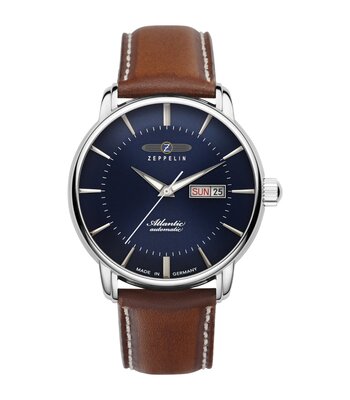 Horloge ZEPPELIN ATLANTIC Heren 8466-3 Analoog Behuizing MINERAAL Blauw Bracelette Leer Camel Boucle ardillon Etanchéiteiten 5ATM