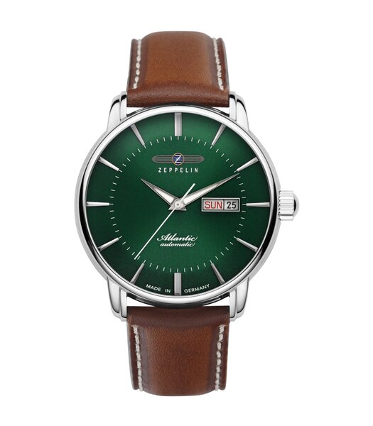 Montre ZEPPELIN ATLANTIC Homme 8466-4 Analogue Cadran MINERAL Vert Bracelet Cuir Brun Boucle ardillon Etanchéité 5BAR