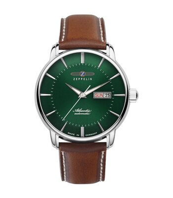 Horloge ZEPPELIN ATLANTIC Heren 8466-4 Analoog Behuizing MINERAAL Groen Bracelette Leer Bruin Boucle ardillon Etanchéiteiten 5BAR