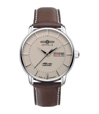 Horloge ZEPPELIN ATLANTIC Heren 8466-5 Analoog Behuizing MINERAAL Beige Bracelette Leer Bruin Boucle ardillon Etanchéiteiten 5ATM