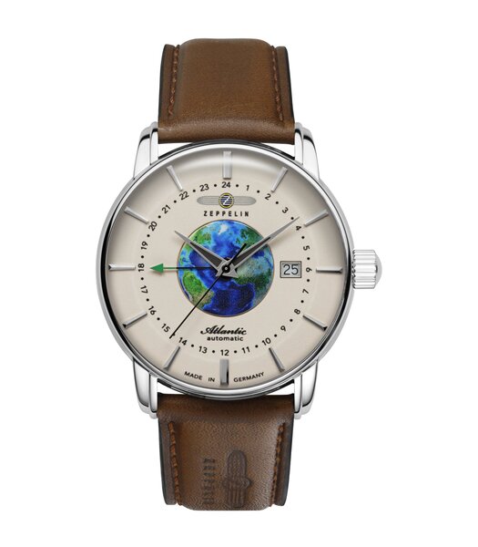 Horloge ZEPPELIN ATLANTIC Heren 8468-5 Analoog Behuizing MINERAAL Beige Bracelette Leer Bruin Etanchéiteiten 5BAR