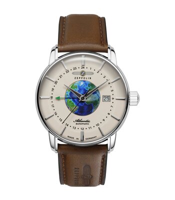 Horloge ZEPPELIN ATLANTIC Heren 8468-5 Analoog Behuizing MINERAAL Beige Bracelette Leer Bruin Etanchéiteiten 5BAR